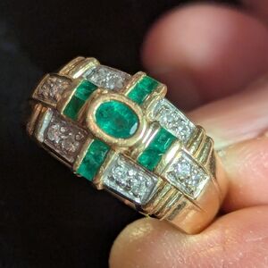 Solid Gold Emerald And Diamond Ring Unisex